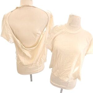 Custom cut out backless white cropped t shirt women’s sz large Hanes vintage